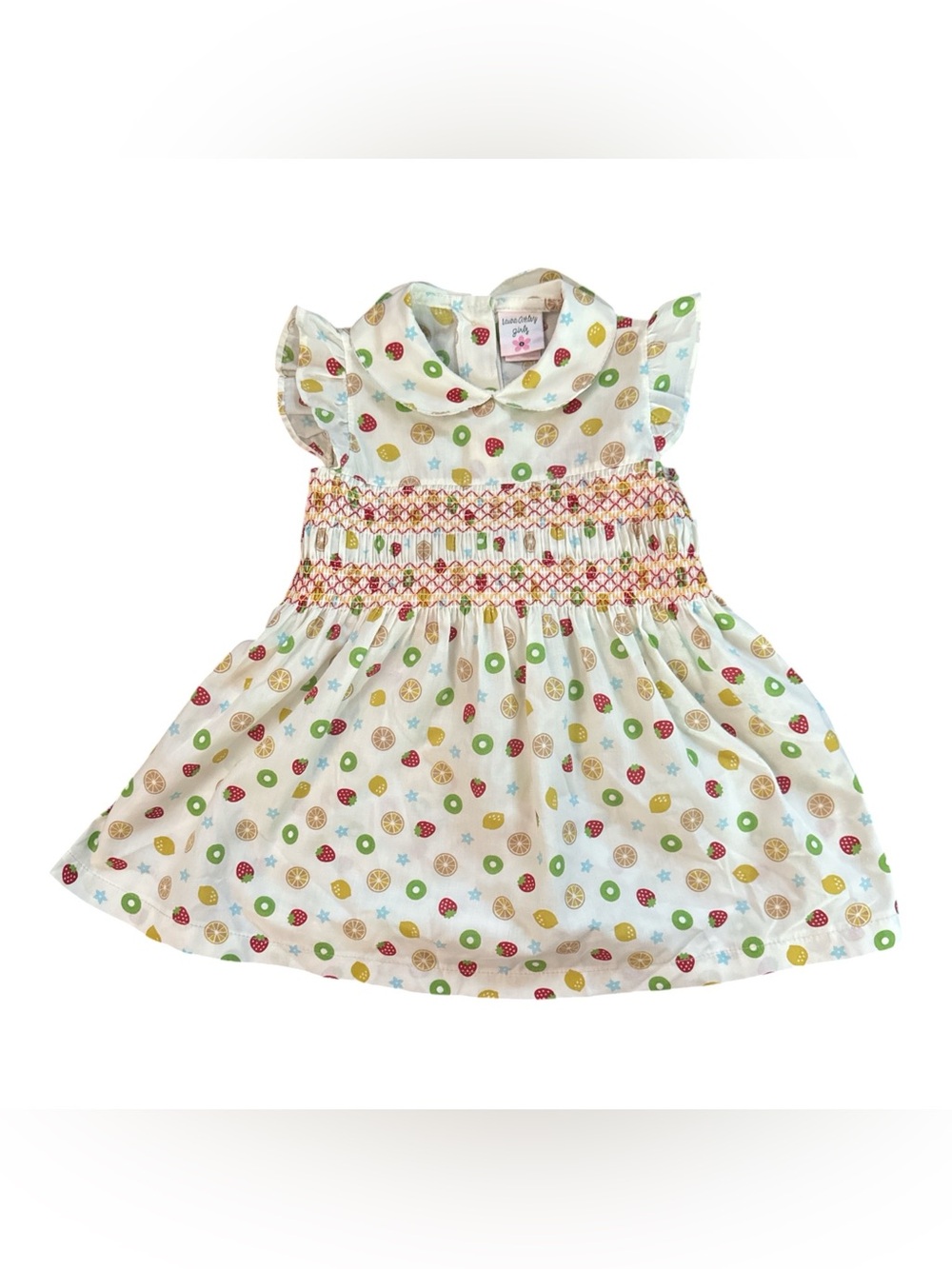 Laura Ashley Cream 100% Cotton Baby Girls 24 Months Fruit Summer Retro Dress